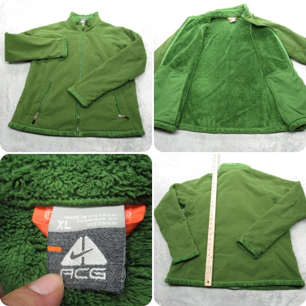 Nike ACG Jacket Womens XL Green Fleece Pockets Full Zip Outdoors Hiking VTG